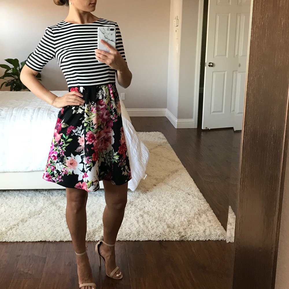 Eliza J Flowers/striped dress